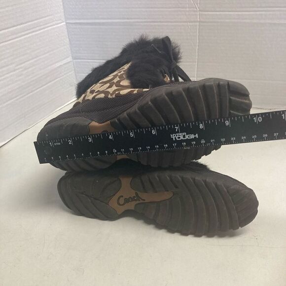 COACH Jeannie Signature Fur Lined Boots Size 7B Mid Calf Brown & Black Size 7B - Picture 4 of 10